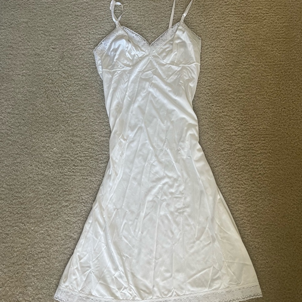 Vintage White Satin Slip with Lace Trim - Women Intimates